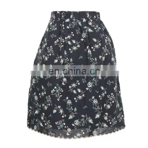 Floral Print Cotton Embroidery Pleated Skirt Old Women Skirt Guangzhou Clothing thumbnail-6