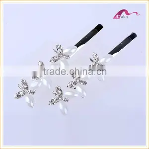 Wholesale Price New Arrival Multi Colors Elegant Hair Grips Metal Crystal Decorated Butterfly Ceramic Beads Hair Clips For Gifts thumbnail-5