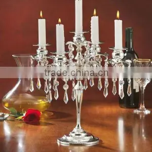 5 Lite Wedding Decor Candelabra With Hanging Crystals, Decorative Candelabra For Wedding And Parties thumbnail-6