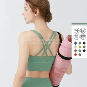 Yoga Workout Sports Bras for Women Criss Cross Back Medium Support Running Bra With Removable Cups thumbnail-1