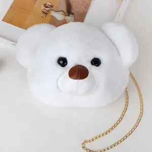 014Cute Bear Head Bag Plush Soft Chain Bag Girl Zero Wallet Imitation Rabbit Hair Cute Animal Bag thumbnail-1