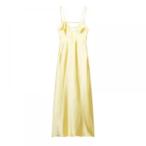 2025 Spring/Summer New Solid Color Back Hollow Satin Strap Dress thumbnail-1