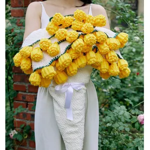 YELLOW ROSE CROCHET FLOWER BOUQUET BLANKET GIFT thumbnail-1