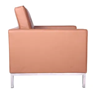 Florence Knoll Style Tufted Leather Armchair, Modern 1-Seater Sofa Chair With Stainless Steel Base for Living Room Hotel thumbnail-2