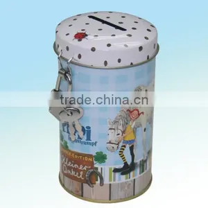 Small Printed Coin Bank With Lock and Key thumbnail-1