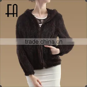 Factory Direct Wholesale Price Mink Knitted Fur Jacket With Hood Zipper Front thumbnail-1