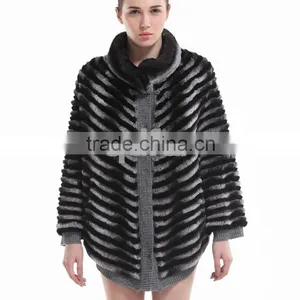 QD30501 Women Bat Wing Sleeves Rex Rabbit Fur Clothes thumbnail-1