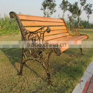 Contemporary Modern Wooden Outdoor Furniture Garden Patio Park Long Bench Chair With Cast Wrought Iron Legs Ends Quality Choice thumbnail-1