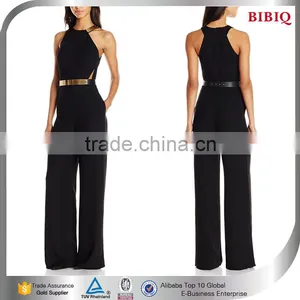 Designer Women Apparel Latin American Dresses Jumpsuit Rompers Clubwear Black Dress With Gold Belt Sleevless Dresses thumbnail-1