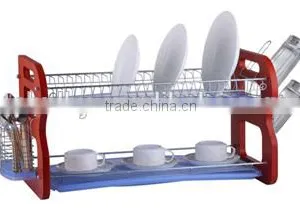 China 2016 Hot-sale Wooden 2 Tiers Dish Rack With Tray and Cutlery Holder thumbnail-1