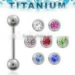 Titanium G5 Barbell - 14g, 5/8", 6mm Balls With One Crystal thumbnail-1