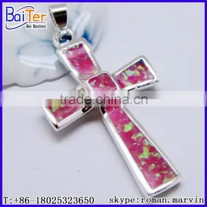 Custom Created Green Opal Large Sterling Silver Cross Pendant Wholesale thumbnail-5