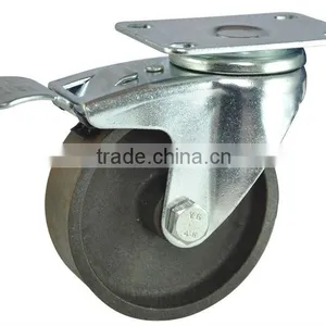 Cast Iron Cart Wheel, Caster Wheel, Swivel With Double Brake, Plain Bearing. thumbnail-1