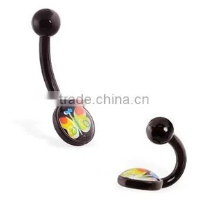 Black Bio-flex Eyebrow Barbell With Butterfly Logo thumbnail-1