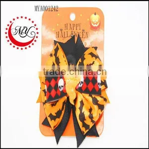 Halloween Orange Satin Girls Hair Bows(Approved by BV) thumbnail-1