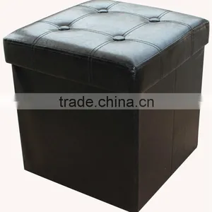 Luxury!Black PU Leather Foldable Storage Ottoman Whit Buttons thumbnail-1