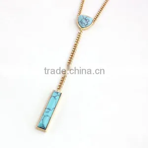 New Fancy Design Bubble Tassel Chain Neckalces Jewelry Turquoise Kallaite Rectangular Stick Pendant Chain Stereo Necklaces thumbnail-4