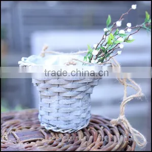 Grey Wash Woodchip Basket With Rope Handle thumbnail-1