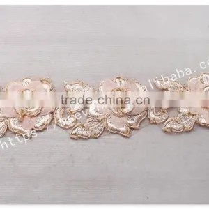 Hot Sale 9cm Width Sweet Pink 3D Flowers Guipure Lace Trim Embroidery thumbnail-2