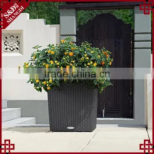 Bulk Plastic Rattan Woven Square Shape Shallow Flower Pots thumbnail-2