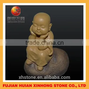 Granite Lovely Little Monk Stone Statue Hands on Chin thumbnail-2