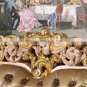 European Style Hand Carved Leather And Fabric Mixed 1+2+3 Sofa Set With Coffee Table(MOQ=1 SET) thumbnail-2