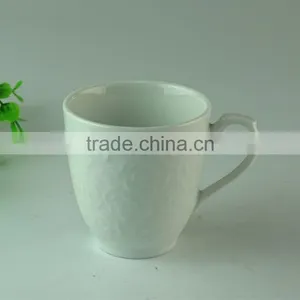 Stocked 250ml Factory Direct Sale Flower Embossed Ceramic Coffee White Mug/cup Standard for Daily Use thumbnail-1