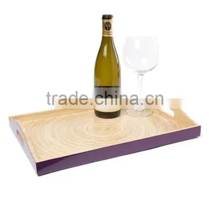 High Quality Best Selling Spun Bamboo Rectangle Serving Tray With Handle thumbnail-1