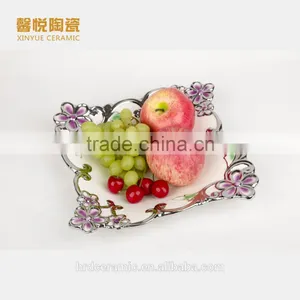 China Factory Wholesale Bulk Cheap Golden Ceramic Electroplated Dish thumbnail-1