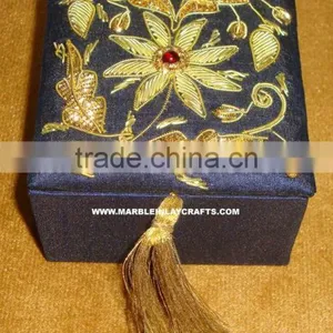 Black Fabric Embroidery Jewellery Box thumbnail-1
