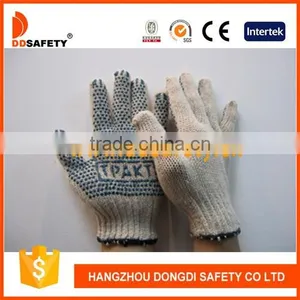 Natural Cotton Polyester String Knitted Blue PVC Dots Safety Working Gloves thumbnail-1