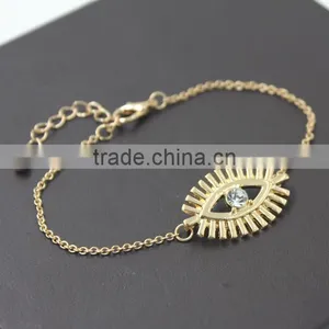 Simple Rhinestone Evil Eye Charm Gold Chain Bracelet thumbnail-1