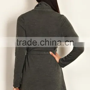 New Style Fashion Design Short Cardigan Winter Wear Loose Large Size Ladies Heather Knit Open Cardigan With Waist Tie thumbnail-3