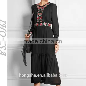 Long Sleeve Black Embroidery Dress Design Latest Women Hand Embroidery Design For Dress HSD6667 thumbnail-1
