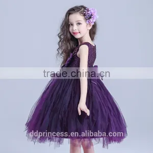 2017 Girl Party Wear Western Dress Elegant Dress Big Bow Purple Dress thumbnail-5