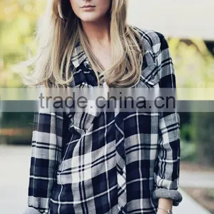 Mens Black White Check Pattern Cotton Shirt Long Sleeve Thick Flannel Shirt thumbnail-1