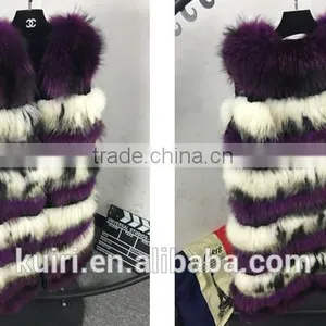 Top Luxury Real Fox Fur Vest For Women Whole Skin Winter Thick Stripe Natural Mixed Color Fox Fur Waistcoat Plus Size thumbnail-6