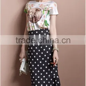 Soft High Waist Skirt Classical White Dot Black Color thumbnail-1