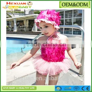 Girls Three Pieces Bikini Children Bathing Suit Kids Baby Swimwear Lace Petal Swimsuit Halter With Hat Princess Style thumbnail-1