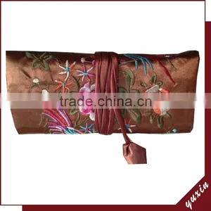 Brown Silky Jewelry Roll or Cosmetic Roll Travel Pouch Organizer JR013 thumbnail-1