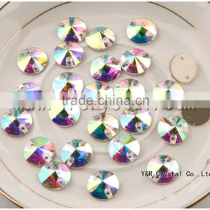 14mm 16mm Decorative Round Clear Glass Crystal Button Sew on Stones thumbnail-3