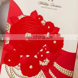 Wedding Items Chinese 6039 Red Big Flower Free Customized Wedding Invitation Card thumbnail-2