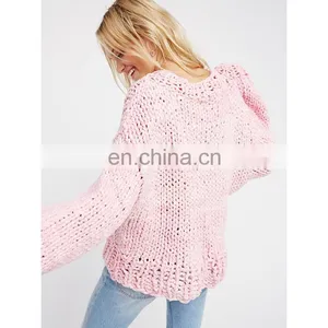 Womens Handmade Crew Neck Pullover Loose Oversized Kintted Sweater thumbnail-3