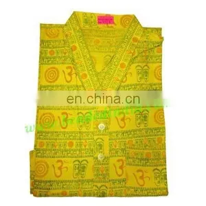 Half Sleeve Long Yoga Kurta in Cotton, Size : Chest 109 x Height 103 x Sleeve 25 Centimeters. thumbnail-5