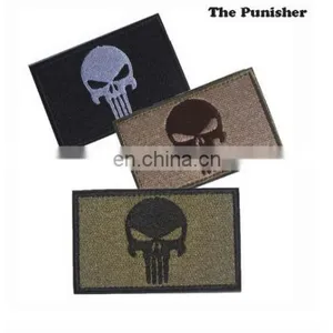 Wholesale Stock 3D Puff American USA Flag With Punisher Skull Embroidery Patch Merrowed Border Patch2017 Best Seller Embroidery thumbnail-2