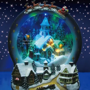 LED Snowing Church Scene Led Light Family Play Snowman Polyresin Christmas House Decoration thumbnail-3