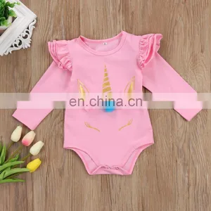 Boutique Soft Newborn Cotton Romper Unicorn Printed White Baby Romper thumbnail-4