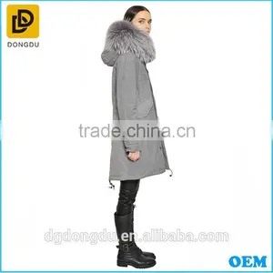 Winter Gray Cotton Fur Collar Women Long Coats thumbnail-3