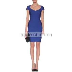 Hot Selling Blue Pink Bandage Dress 2015 New Sey Trendy V Neck Dress Women Bandage Elegant Short Sleeve Evening Party Dress Band thumbnail-2