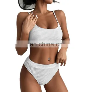 New Solid Color Spiral Pit Strip U-shaped High Waist Bikini Sexy Swimsuit Swimsuit Women thumbnail-1